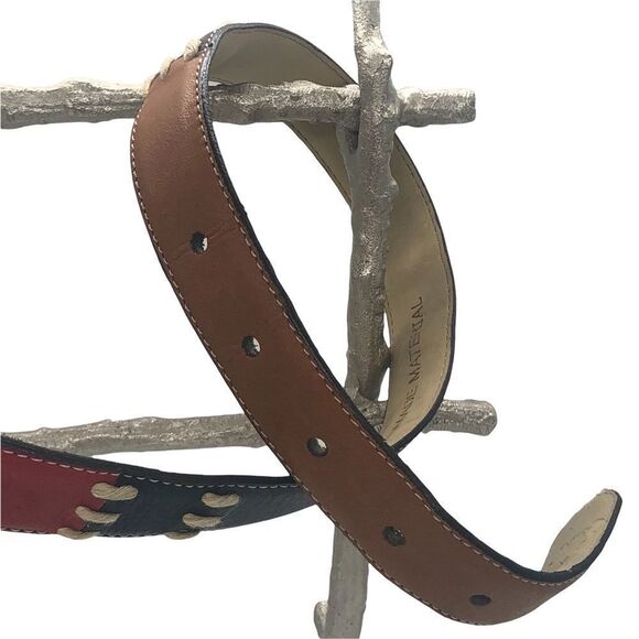 Dockers Leather Belt Contemporary Red, Blue, Tan and Saddle Brown Belt - Picture 6 of 11